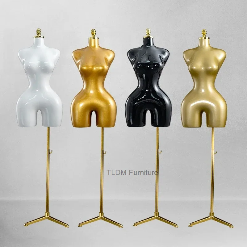 

Modern Gold Painted European Plus-size Female Mannequin Window Display Stand Half-body Women's Clothing Store Rack Supplies FYMQ