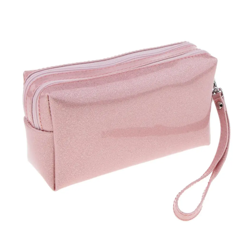 1 piece Waterproof PU Make , Portable Multifunctional Cosmetic Bag for Women Girls, Zipper Pouch, 2 Layer