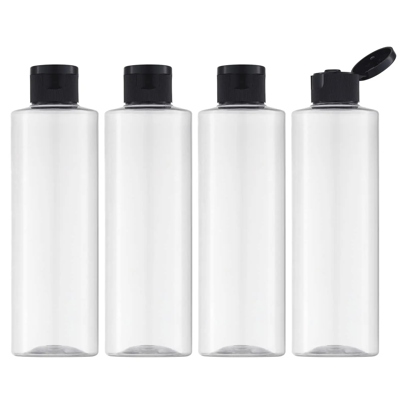 4 Pcs Liquid Toiletry Container 250ML Squeeze Bottles with Flip Cap Empty Plastic Transparent Bottle for Shampoo Conditioner