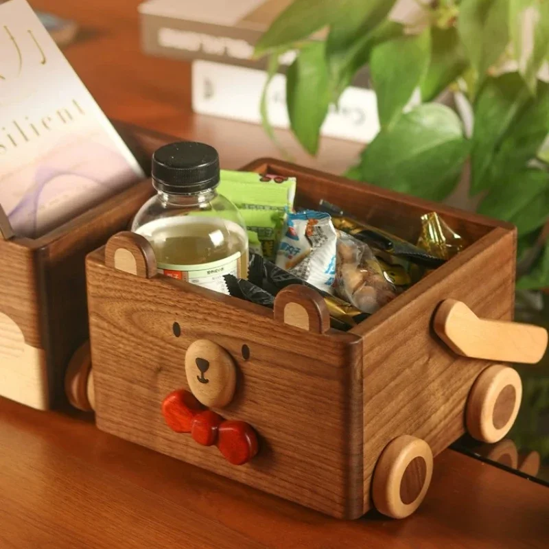 Solid Wood Rectangular Storage Box Cute Wooden Snack Organizer Basket Multifunctional Cosmetics Toy Container Rustic Tidy Holder