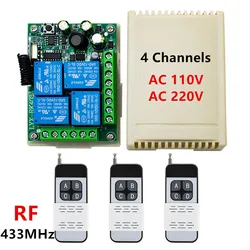 RFワイヤレスリモコンスイッチ,4チャンネル受信機リレーモジュール4ボタン,ガレージ用送信機,カーゲート,AC, 110v,240v,220v,433mhz