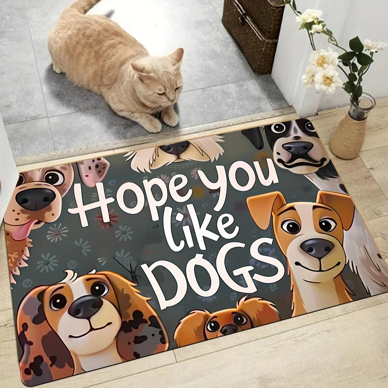 VIKAMA Cute Cartoon Cat&Dog Carpet for Living Room Welcome Doormat for Entrance Hallway Kitchen Rug Laundry Rooms Floor Mat Home