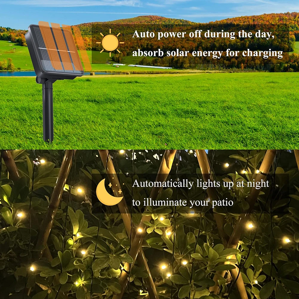 Cadena de luces Led decorativas a pilas Solar solares, guirnaldas de Navidad navideñas decoración 2023 para exteriores jardín, luz de hadas, Año Nuevo, boda, decoración del hogar, impermeable al aire libre