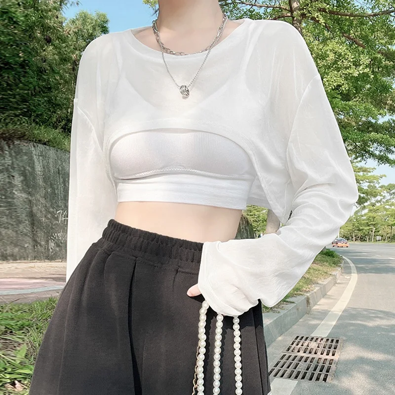 

Sun Protection Knitted Cardigan Women's Shawl Summer Matching Halter Dress Outer Cover up Short Sleeve Air Conditioning Top