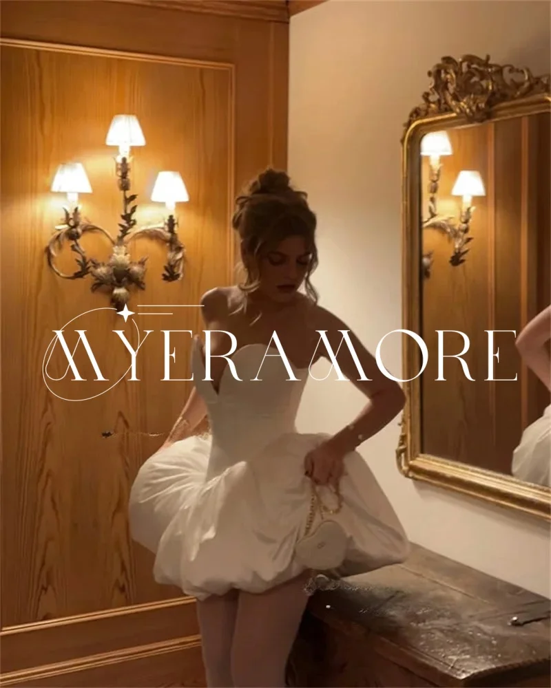 Vestidos de novia cortos sencillos con cuello en V para mujer, vestidos de novia de satén con corte en A, sin tirantes y espalda descubierta, vestidos de novia personalizados