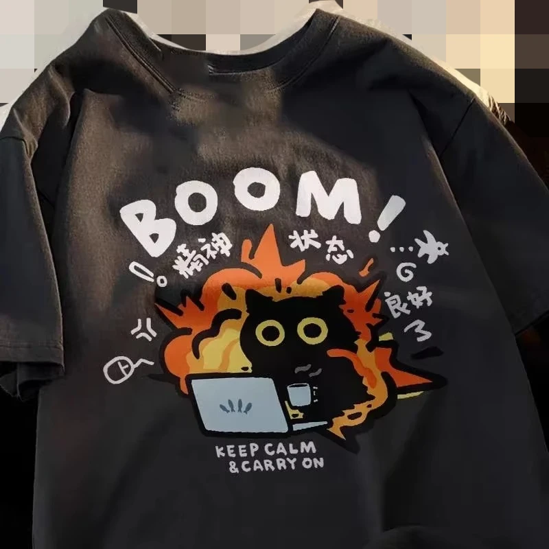 Summer Mental State Short Sleeved T-shirt for Women Tee Clothes Loose Casual Cartoon Oversized Top Y2K Summer Tee Shirt S-5xl