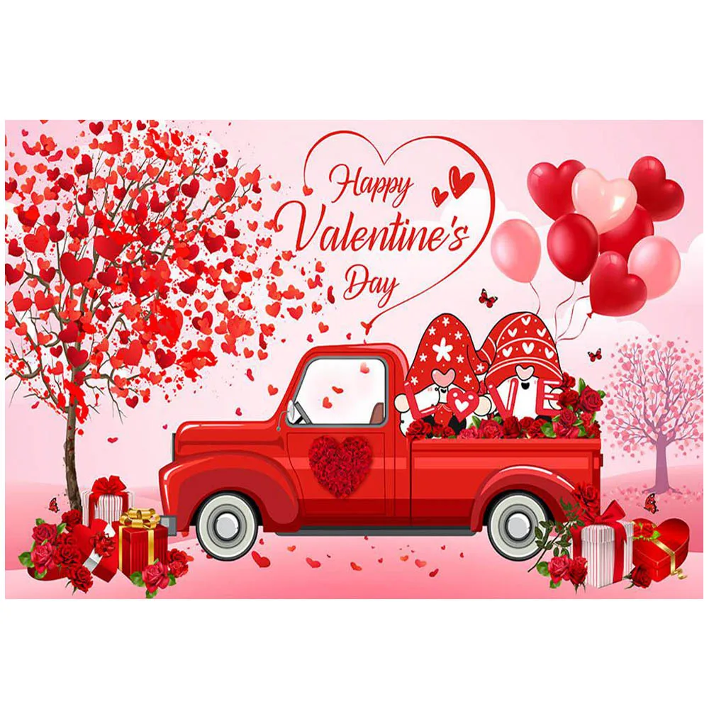 Mocsicka Feliz Día de San Valentín telón de fondo amor corazón rosas coche rojo fondo de boda para fotografía estudio fotográfico accesorios para sesión fotográfica