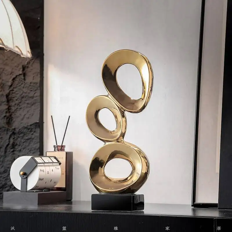 Ceramic Handicrafts Recessed Pebble Sculpture Gold Geometric Ornaments Stacked Stone Sculpture Home Decoration Accessories