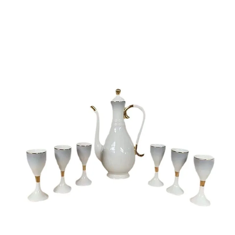 

Gradual change of ash, Chinese wine set, ceramic Baijiu wine jug wine glass