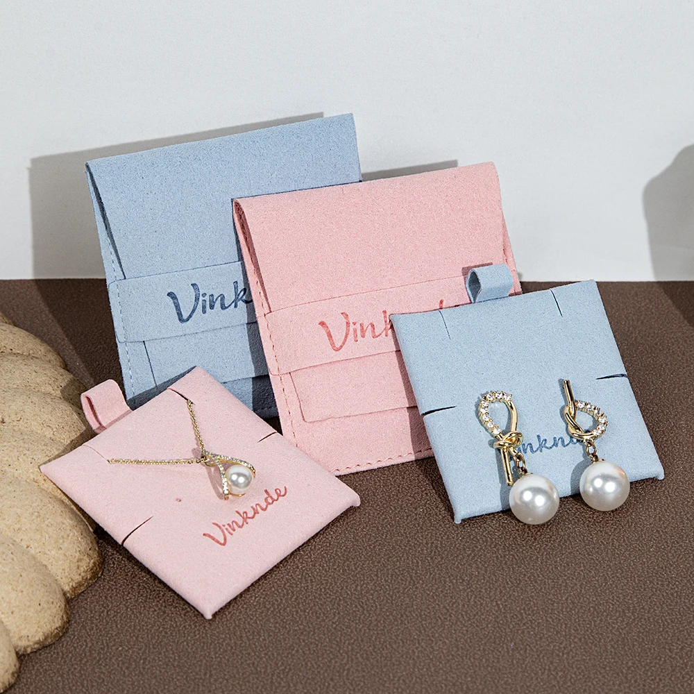 

20/50/100pack Custom Microfiber Pouches with Insert 6x6 Card Jewelry Packaging Flap Bag Earring Necklack Bracelet Slots Display