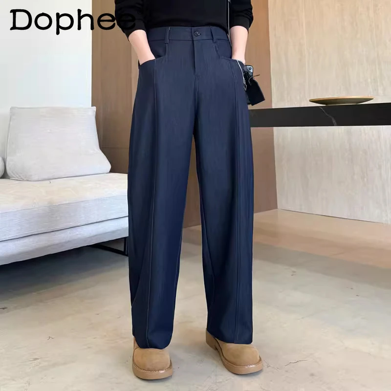 

2026 Men's Summer High-end Loose Versatile Wide-leg Straight Denim Trousers Handsome Solid Color Jeans Male Simple Denim Pants