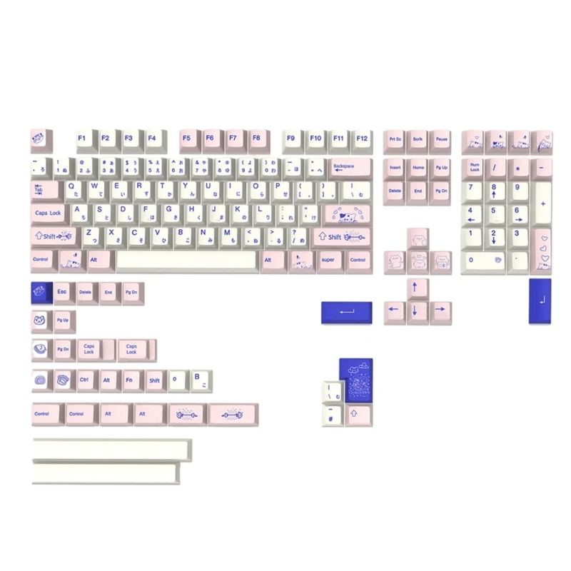 PBT Keycaps 145 Pussycat Theme Dye Sublimation Pink Keycap Set CherryProfile for Mechanical Keyboard