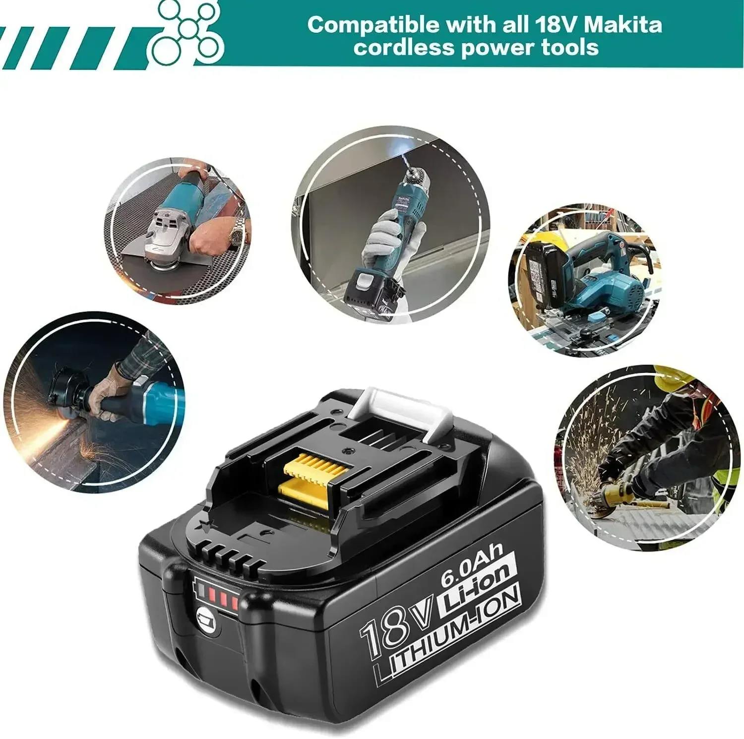 Batterie De Replacement, Lithium-ion, 18V, 6000MAH, Rechargeable Pour MAKITA BL1860B BL1880 BL1830 BL1850 BL1860B