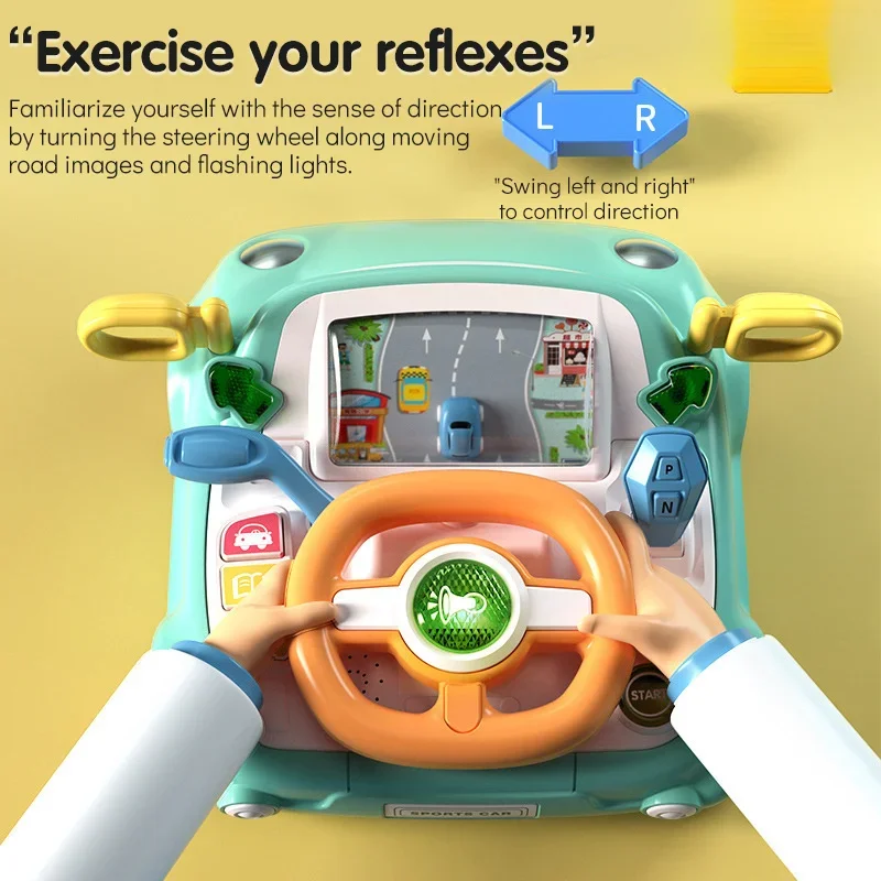 Volante para crianças, brinquedos de condução para crianças com simulação de música leve, assento de carro, brinquedo interativo para bebês
