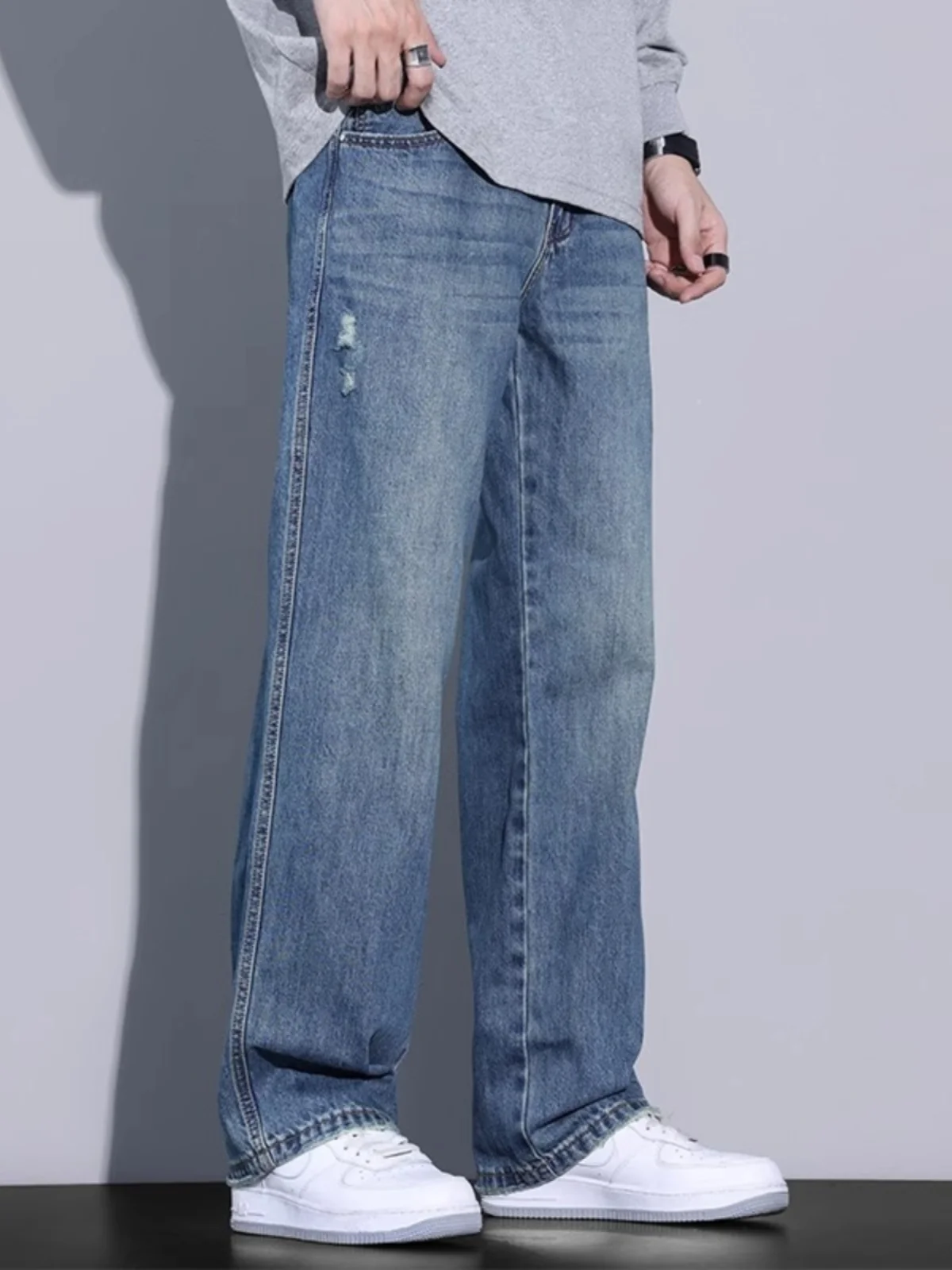 

American Retro Blue Jeans Men's Loose Straight Casual Long Pants Autumn Season It ternnaths Trendy Brand Youth Active Sle