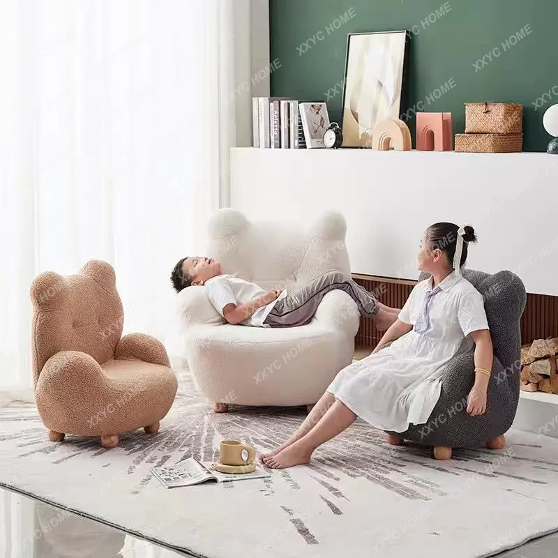 

Small Sofa Lambswool Bear Lazy Sofa Cartoon Cute Seat Children Single Reading Chair