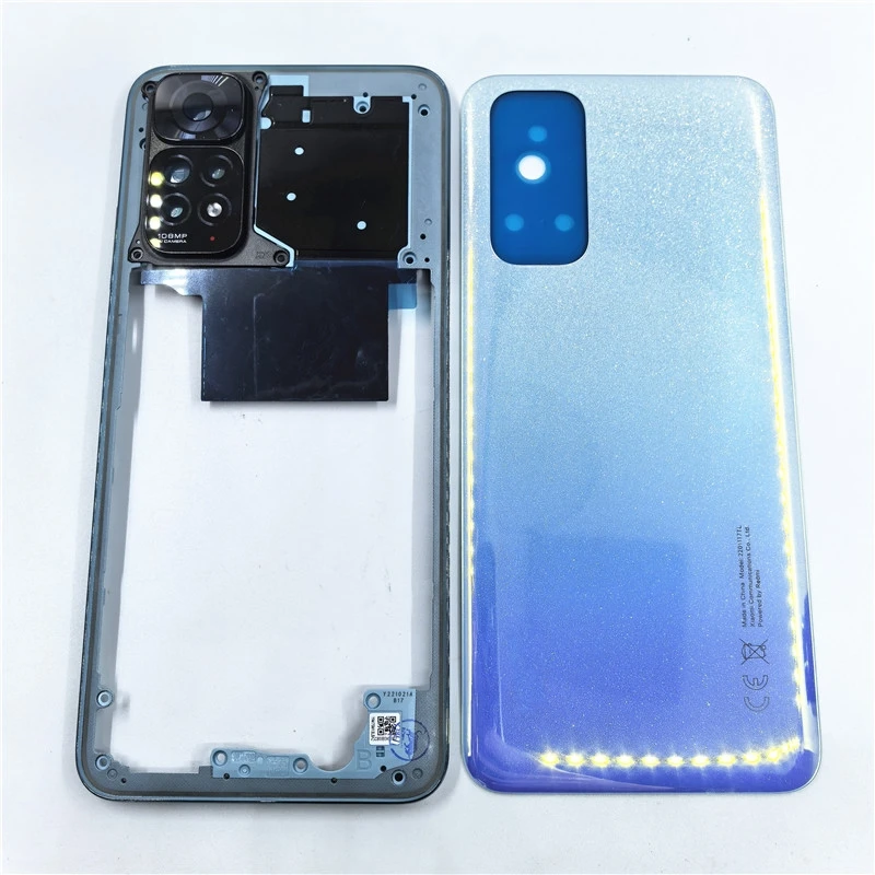 For Xiaomi Redmi Note 11 4G / Note 11S Phone Housing Middle Frame+Battery Back Cover Case Panel Lid Rear Door with Camera Lens
