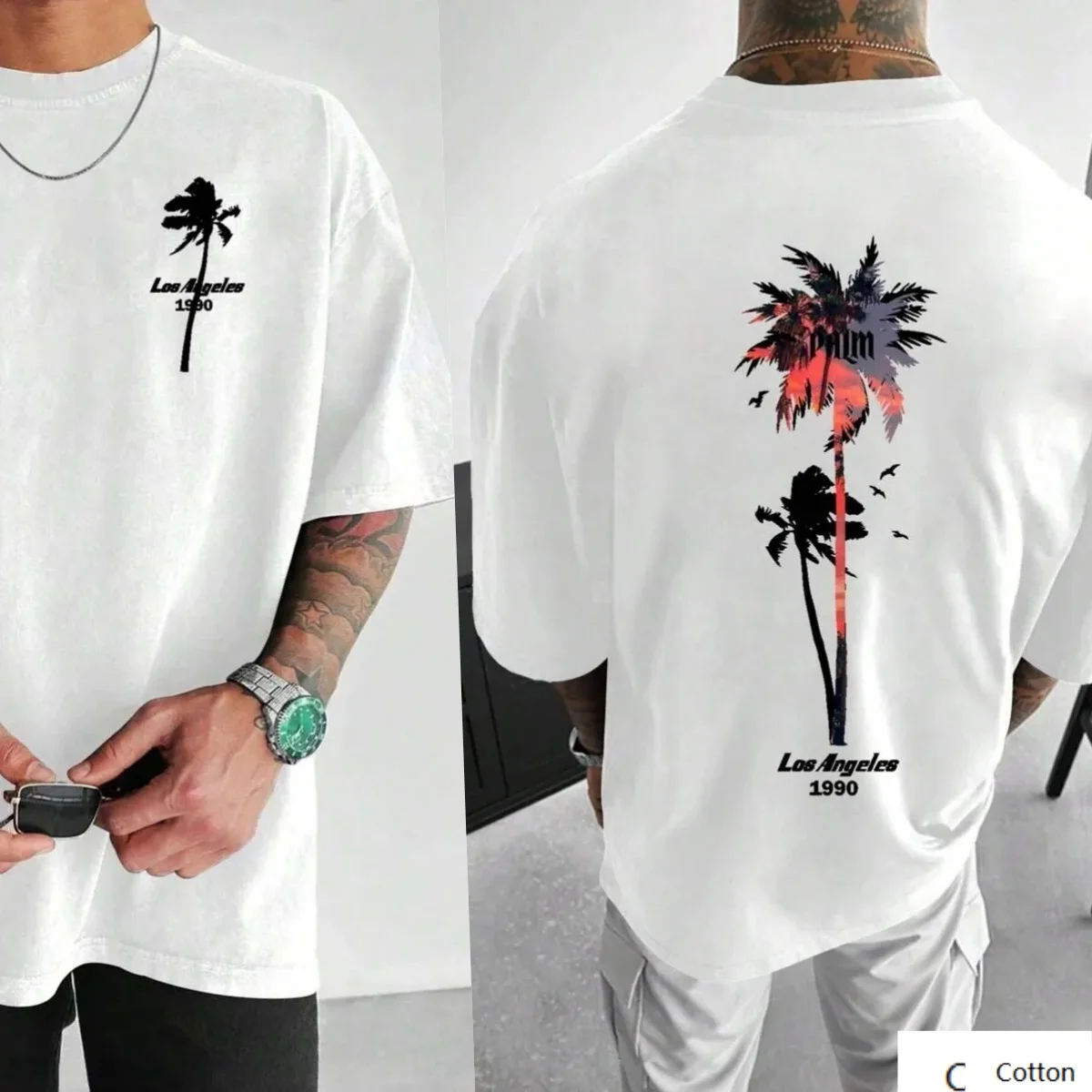 

Mens Cotton T Shirt Featuring Los Angeles Inspired Palm Tree Graphic Trendy Printed Brand Pure Cotton T-shirt Short Sleeve S-4XL