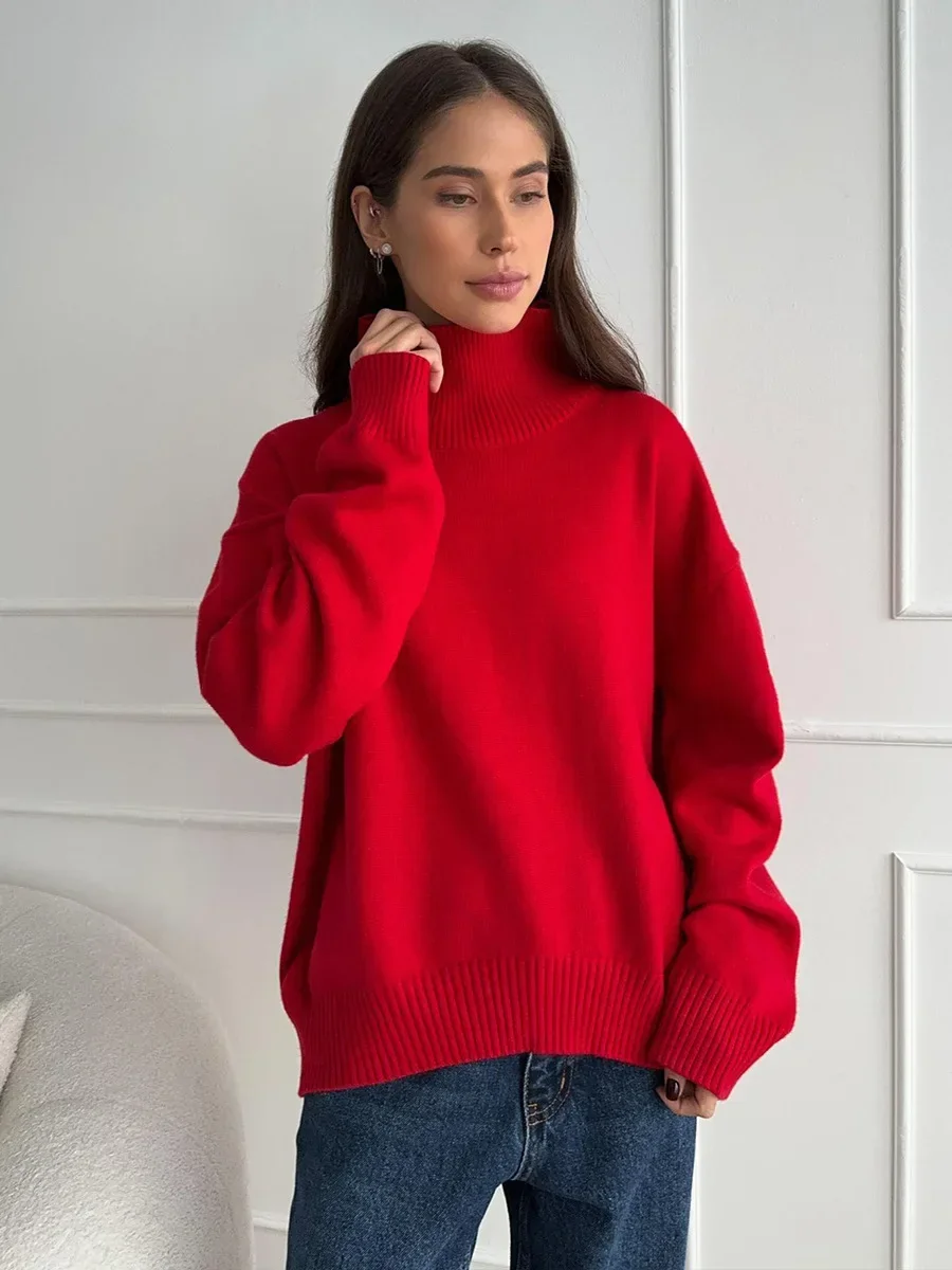 Bornladies Autunno Inverno Maglione a collo alto da donna Moda oversize Pullover casual Top Caldo solido Basic Maglione lavorato a maglia allentato