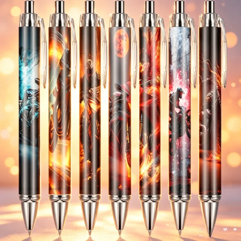 

7Pcs Flame Motorcycle Design Retractable Black Ink Ballpoint Pens, Party Favors & Promotional Gifts, Random Styles