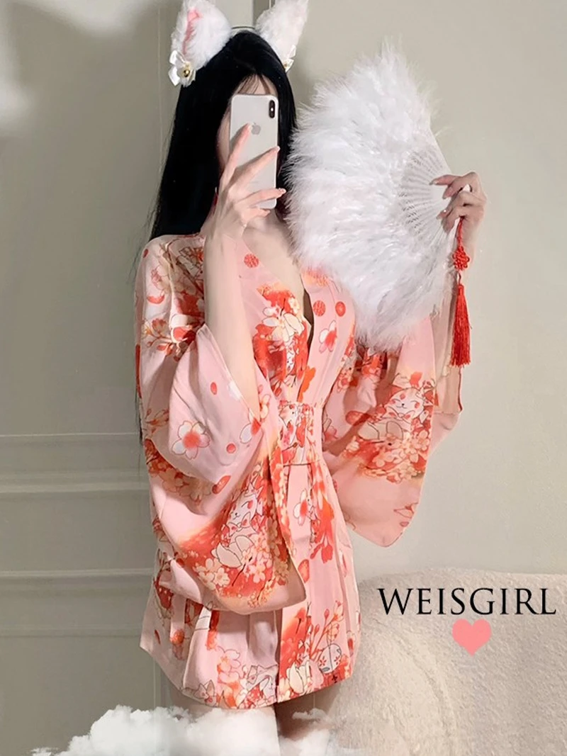 الرغبة النقية لطيف الوردي أرنب مثير معدات الملابس الداخلية موحدة إغراء تأثيري ايمو كيمونو امرأة