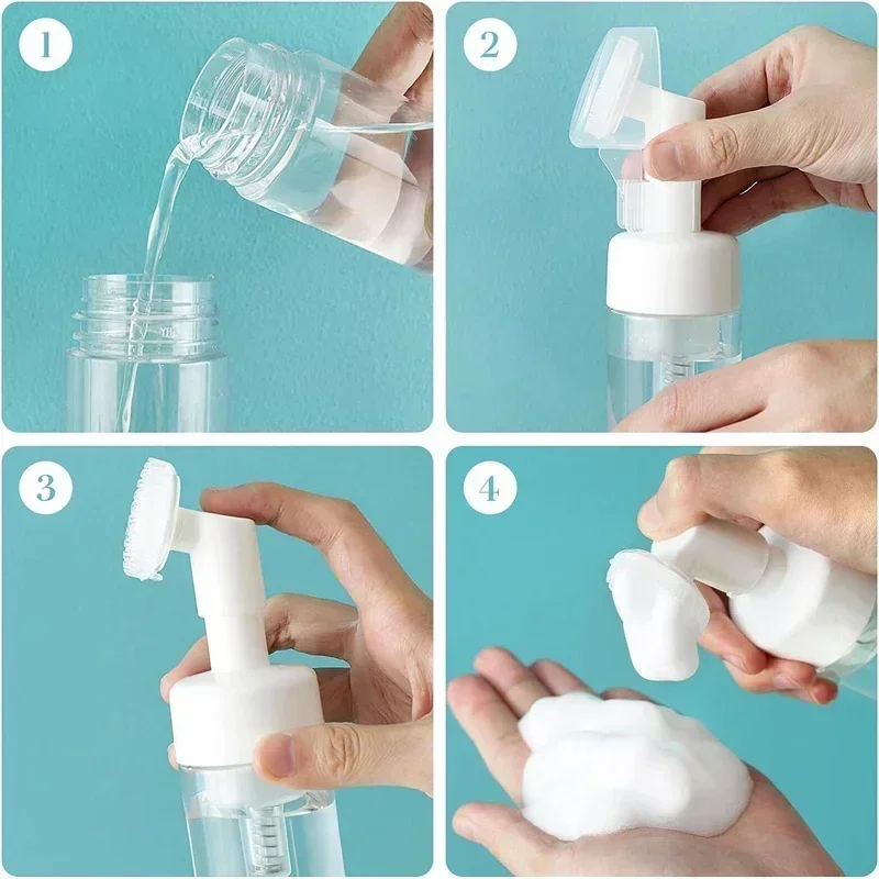 1Pcs 100ml-250ml Portable Empty Plastic Foaming Bottles w/ Silicone Massage Brush Head Travel Cleanser Pump Dispenser Containers