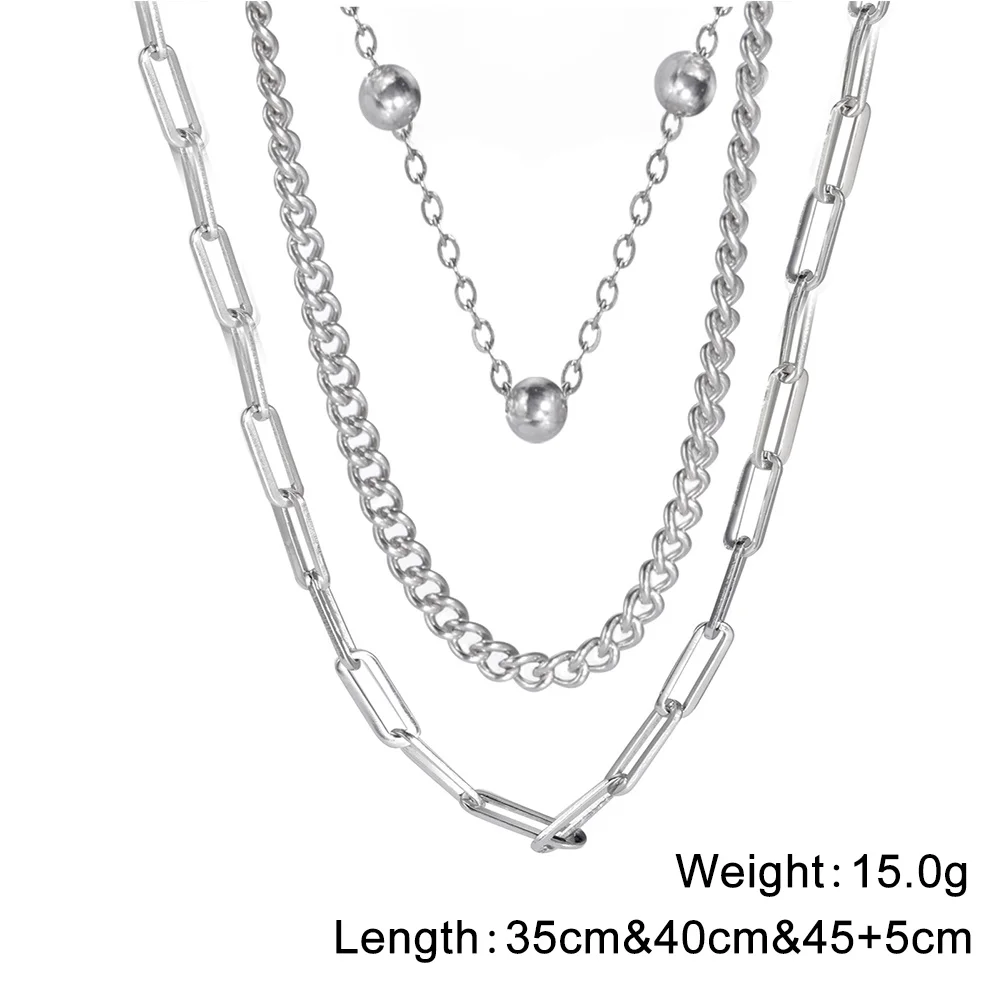 Edelstahl Geometrie Perle Anhänger Mehrschichtige Kette Choker Halskette Für Punk Frauen Hochzeit Schmuck Zubehör – Detail 5