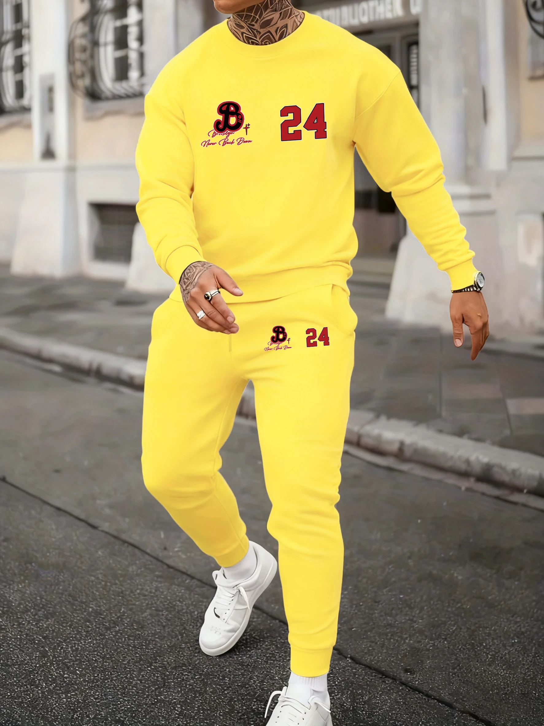 Brooklyn Never Back Down Numero 24 Jersey Modello Uomo Autunno Felpe Set da 2 pezzi Pantaloni sportivi da jogging di base Comodo felpa con cappuccio in pile
