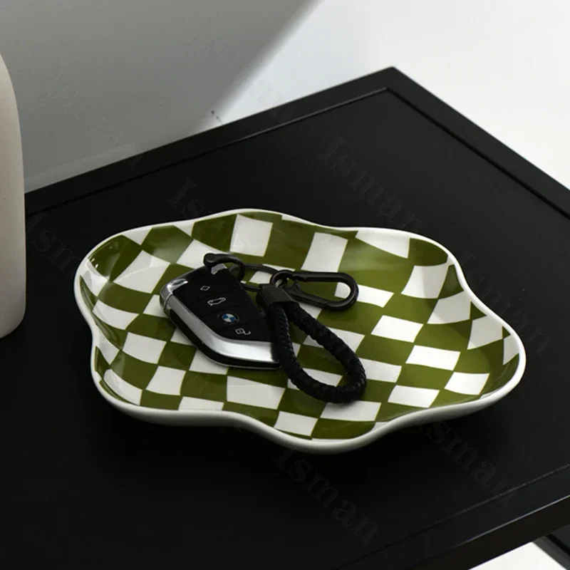 Nordic Ceramic Tray Creative Black White Checkerboard Jewelry Storage Trays Decorative Dessert Dishes Plate Home Decoration