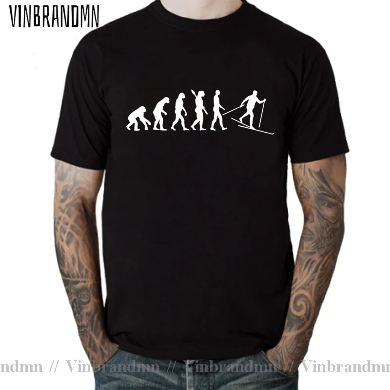 Cross-country Ski Evolution Funny Nordic Skiing T-shirt 2022 hot tees Top Summer Men's fashion T Shirt cheap wholesale