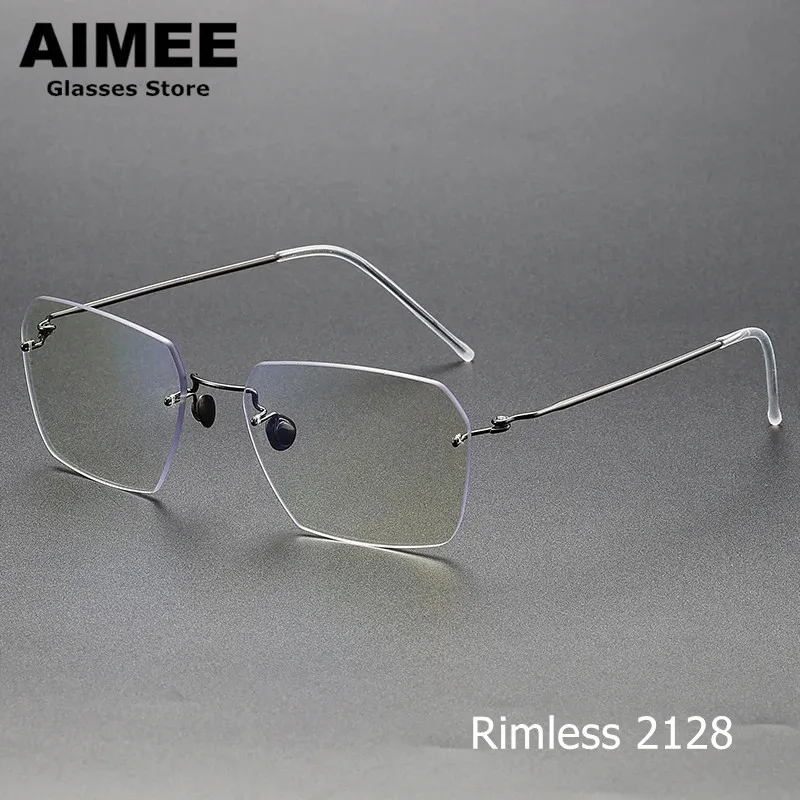 Denmark Brand Pure Titanium Ultralight Glasses Frame Men Business Rimless Prescription Eyeglasses Myopia Frameless Spectacles