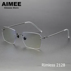 Denmark Brand Pure Titanium Ultralight Glasses Frame Men Business Rimless Prescription Eyeglasses Myopia Frameless Spectacles