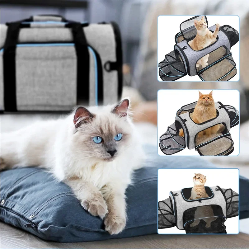 

Foldable Portable Cat Carrier Airline Approved Pet Handbag Soft-Sided Cat Cage Expandable Pet Travel Bag Breathable Pet Dog Bag