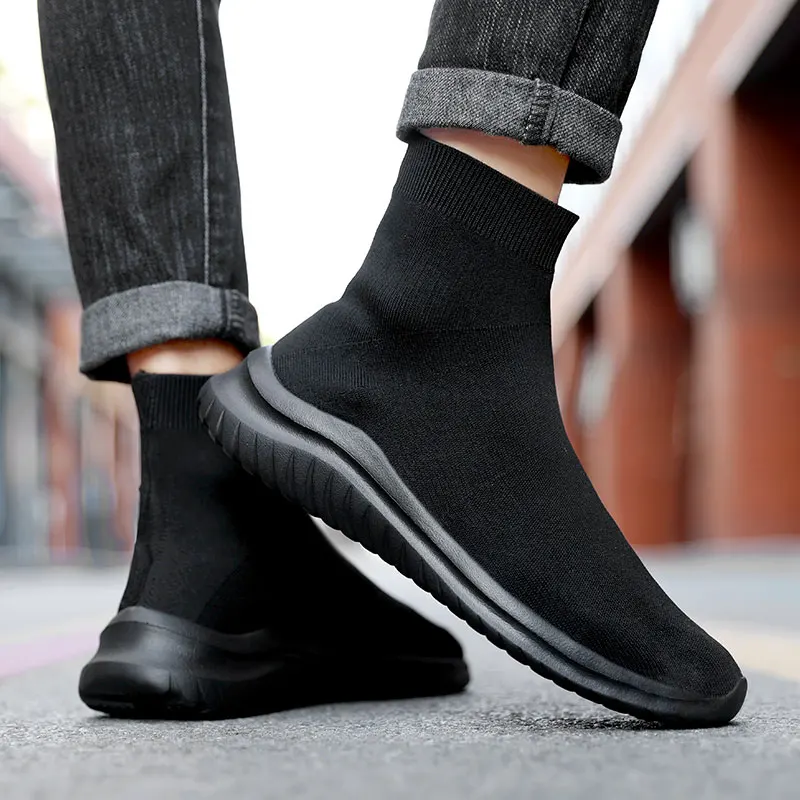 Big Size Summer High Top Sports Sock Boot Men Running Shoes Sneakers Women Black Trainers Soft Comfortable Couple Casual Shoes