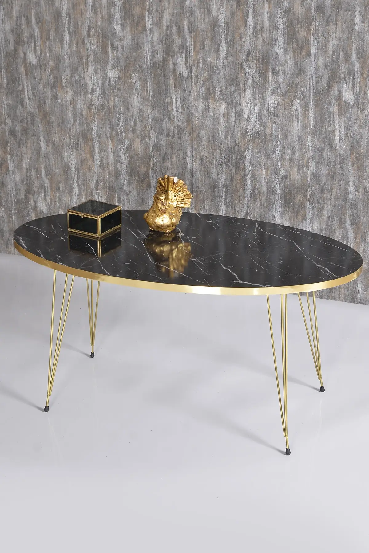 DOLBOVI Zigon Coffee Table and Coffee Table in the Middle Ellipse Set Gold Bendir Tel Coffee Table