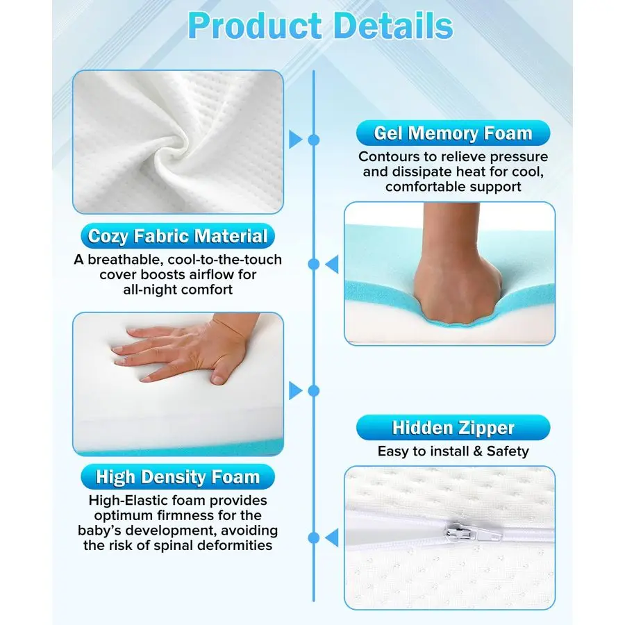 مرتبة سرير مقاومة للماء، مرتبة ثلاثية الطي مقاس 52 × 27.5 بوصة لسرير الأطفال الصغار، سجادة قيلولة من إسفنج الذاكرة المحمولة للسفر للأطفال الرضع،