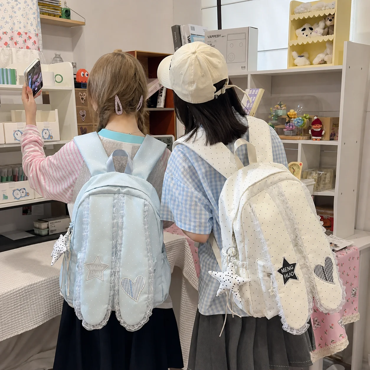 Kawaii Personality Rabbit Shaped Backpack Lightweight Solid Color Multi Storage Student School Bags Campus Commuting Backpack