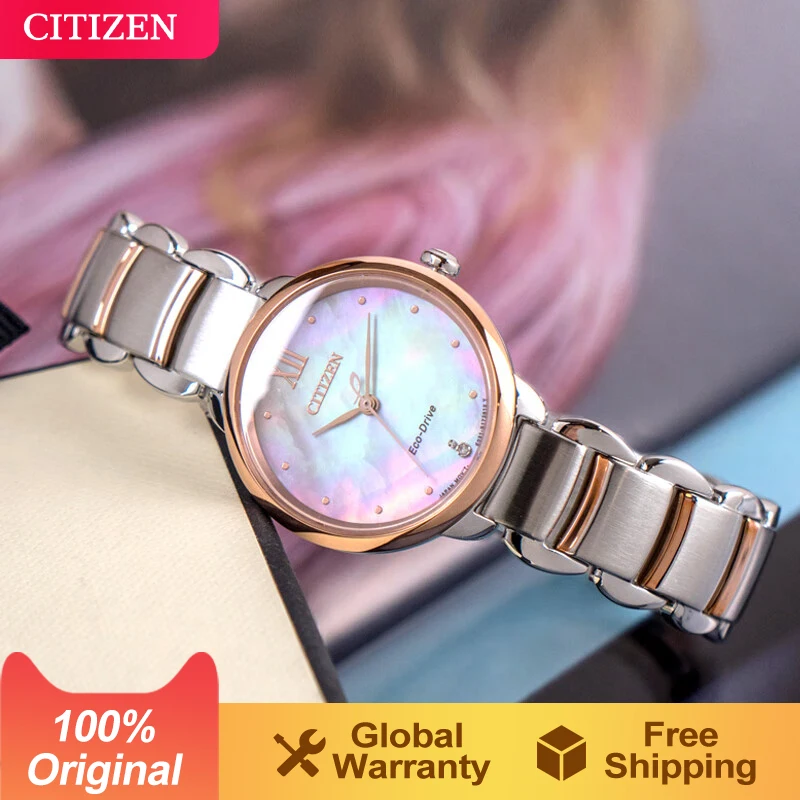 Reloj Original CITIZEN para mujer, luz japonesa Eco drive, cristal de zafiro, esfera de cristal, regalo de moda, EM0924-85Y, reloj para mujer