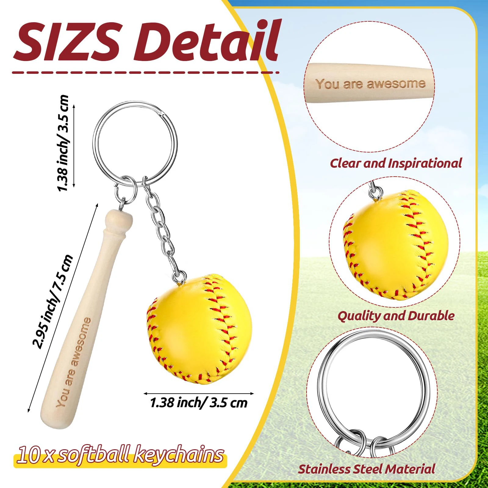 30pcs Sports Party Favors 10 Sports Keychain End of Season Team Gifts 10 Thank You Cards 10 Organza Bags Sports Party Supplies