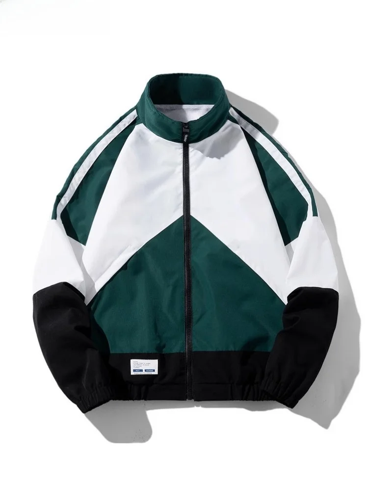 

Мужская демисезонная куртка свободного кроя, тонкая спортивная куртка для молодежи и студентов, с воротником-стойкой, в стиле колор-блок