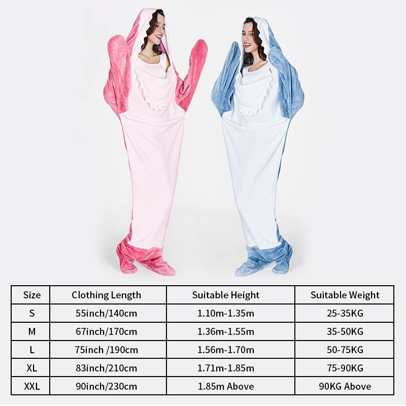 Cartoon Cute Shark Women's Blanket Flannel Hooded Sleepwear Pijama jumpsuit Female Set Cute Pyjamas Christmas Party Loungewear