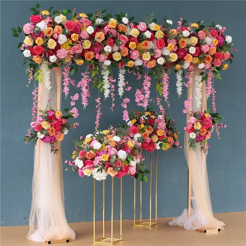 Colorful Artificial Flowers Arch Flower Arrangement Outdoor Wedding Decoration Road Lead Flower Ball Party Gazebo Garden Decor