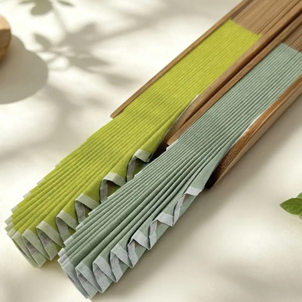 New Cotton Linen Folding Hand Fan Foldable Bamboo Ribs Chinese Style Fan Shell Shape Handheld Fan Daily Carry