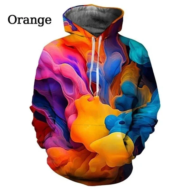 Hoodie grafis tinta percikan warna-warni, atasan longgar Hip Hop motif asap 3D tren modis