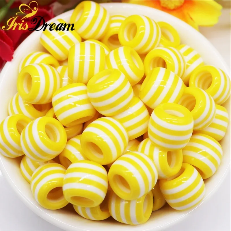 10Pc 13mm Red Color Stripe Round Tube Rondelle Beads Charms 5mm Large Hole for Bracelet DIY Jewelry Earrings Garden Decor Pens