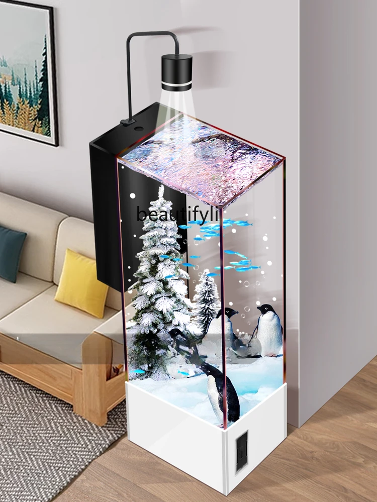 Fish Tank Living Room Aquarium Floor-Standing Household Ultra-White Glass Change Water TV Cabinet next to Fish Globe