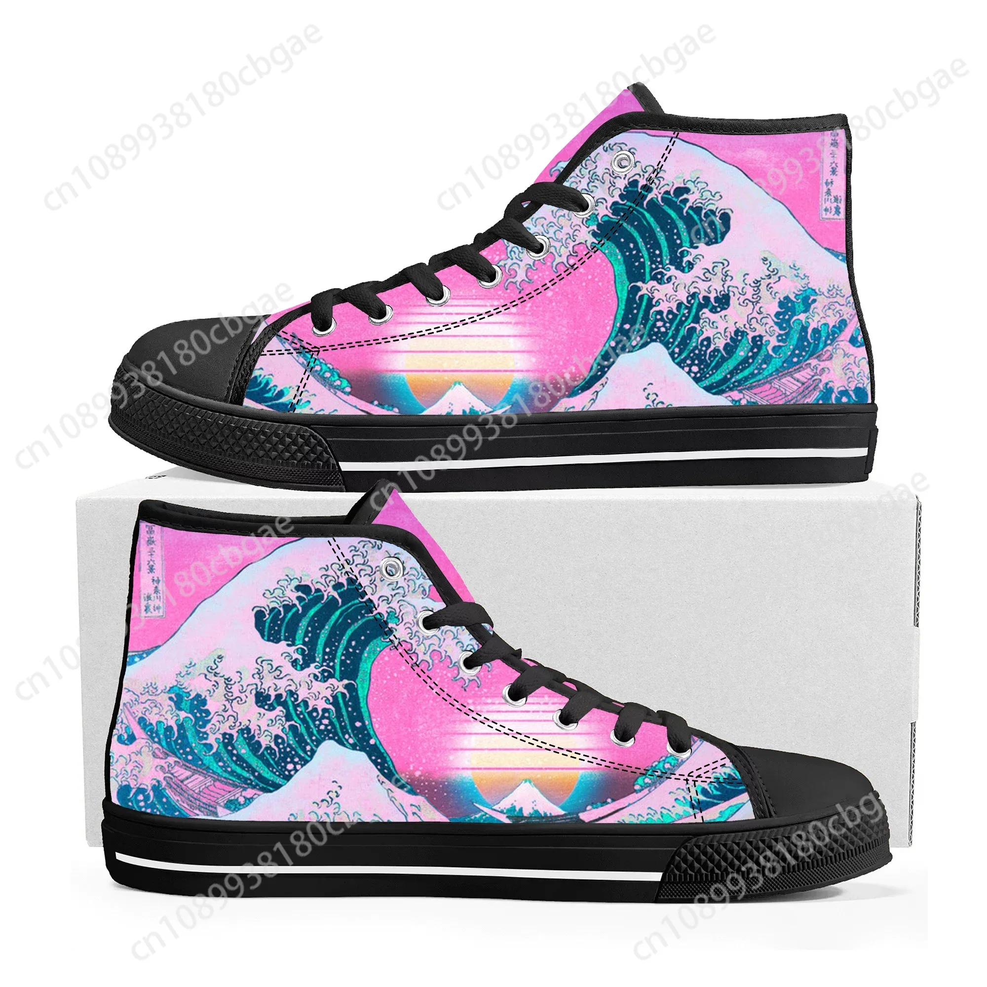 Fashion The Great Wave off Kanagawa Printmake Art High Top Sneakers Mens Womens Canvas Sneaker Casual Couple Shoes Custom Shoe