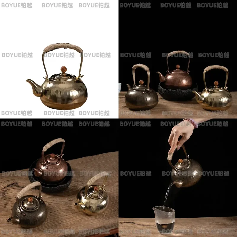 Handmade Retro Copper Teapot Thickened Kettle with Lift Handle Traditional Tea Art Pot for Household Use Durable Metal Ware