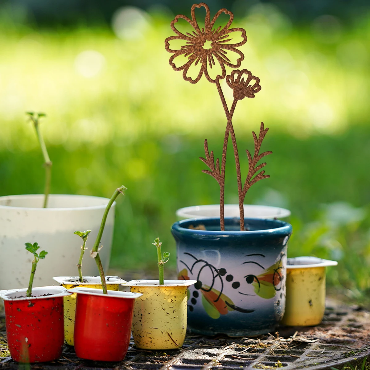 

1pc Floral metal artworks, garden decorative potted plants, outdoor decorations, courtyard decorations, aged surface treatment