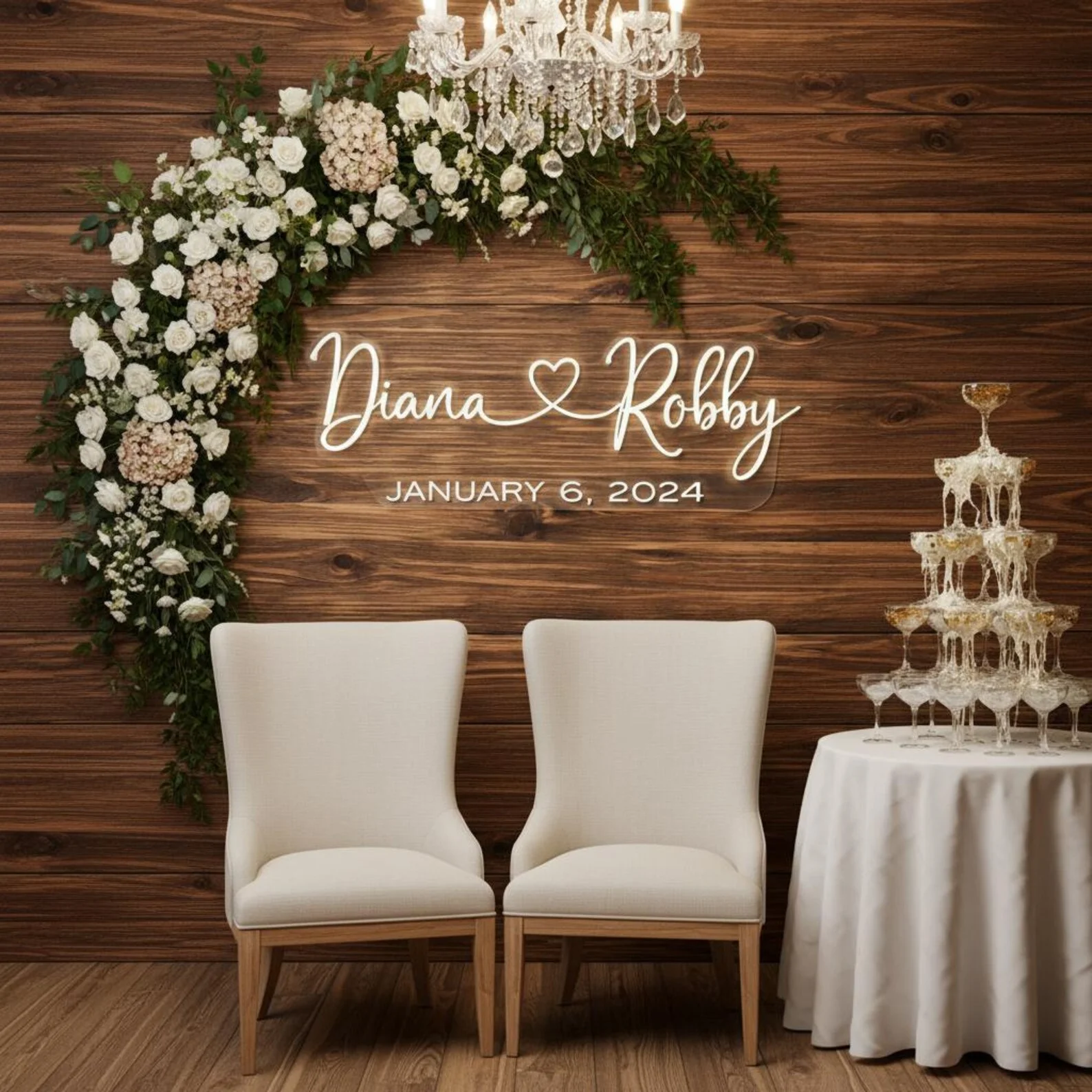 Custom Couple Names With Heart Wedding Neon Sign,Wedding LED Neon,Wedding Backdrop Wall Decor,Engagement Decor,Gift For Couple view 6